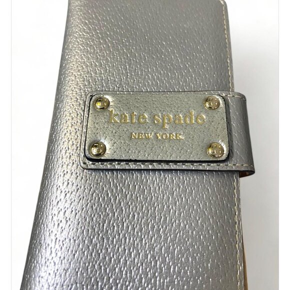 KATE SPADE - LEATHER SILVER METALLIC BI FOLD SNAP WALLET - Picture 4 of 4
